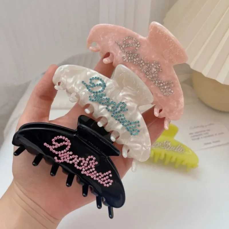 DS 10CM Large Rhinestone Letters Hair Claw Acetate Claw Clips French Sweet Crab Hair Clips for Women Girls Hair Accessories H260402