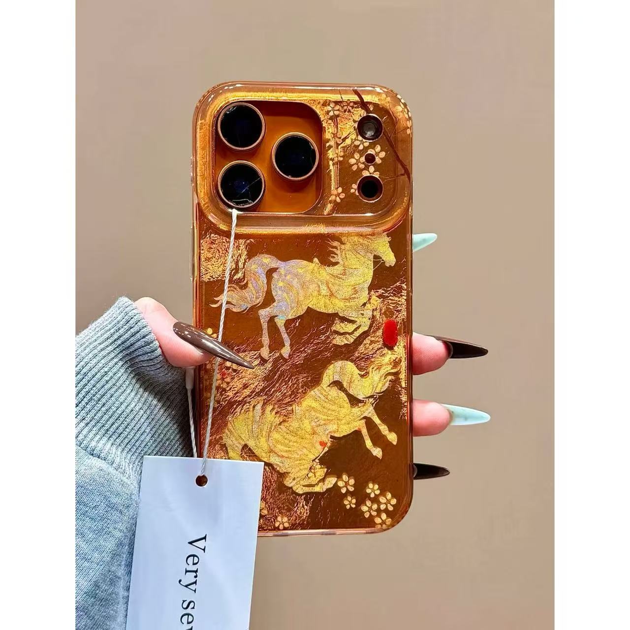 National style festive begonia flower flying galloping horse bead chain iPhone iPhone case