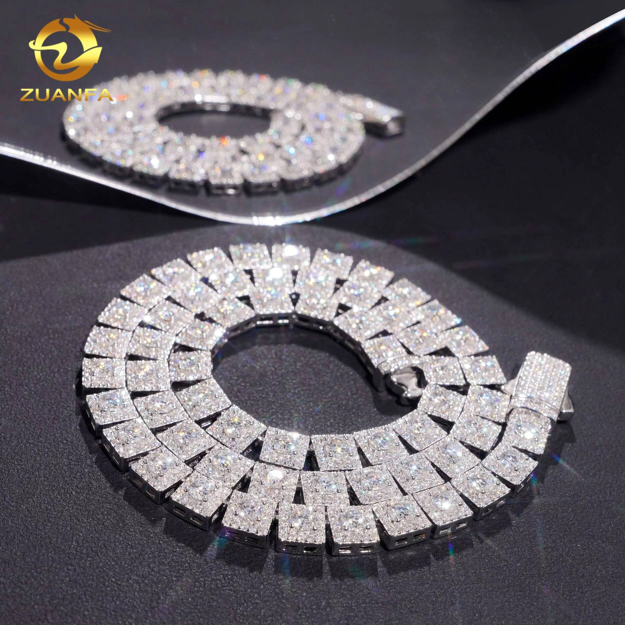 Square Cluster Cuban Chain 925 Silver Pass Diamond Test Moissanite Diamonds Cuban Link Chain Hip Hop Jewelry