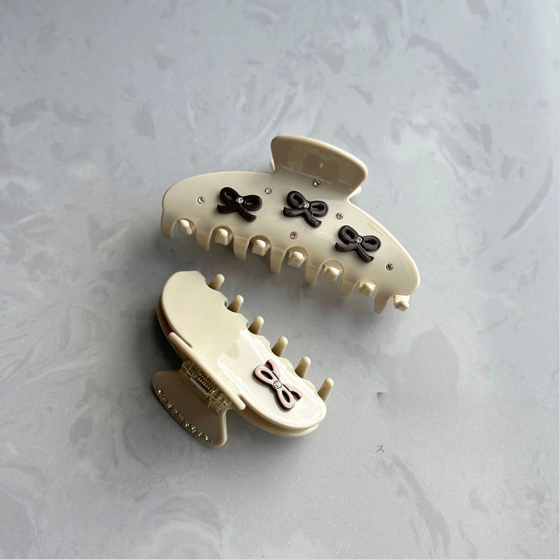 NEW Light Color Retro Design Hair Claw Classic Style Rhinestone Bow Acetate Hair Claw Clips Hair Accessories for Women Girls H260402