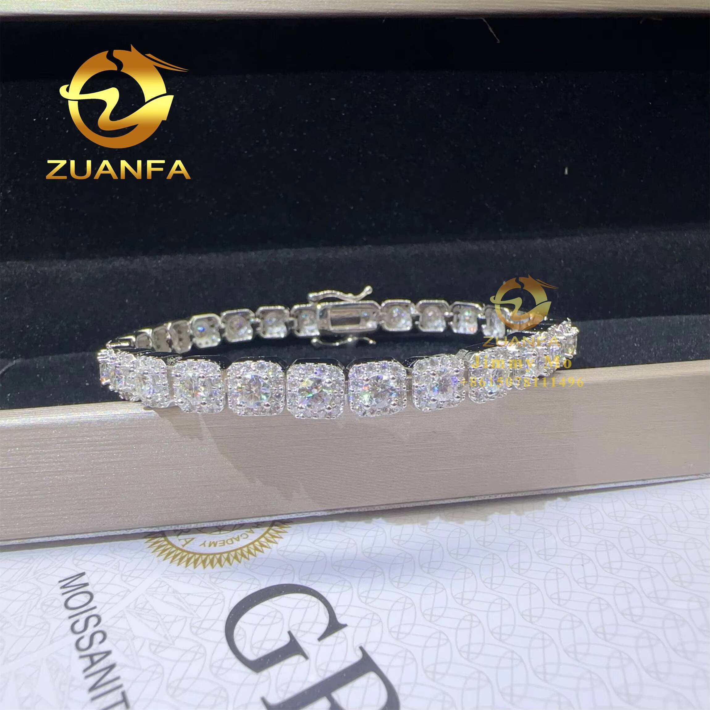 Pass Diamond Tester 6MM Luxury 925 Sterling Silver Iced Out Hip Hop Fire Jewelry VVS1 Moissanite Cluster Tennis Chain Bracelet