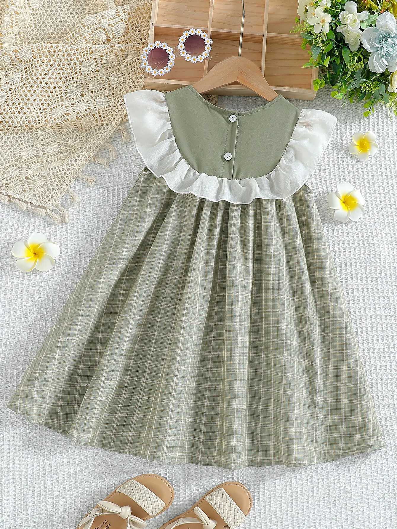 Dresses For Girls Summer Sleeveless Plaid With Bow Casual Dress Children 1-6Y H260402