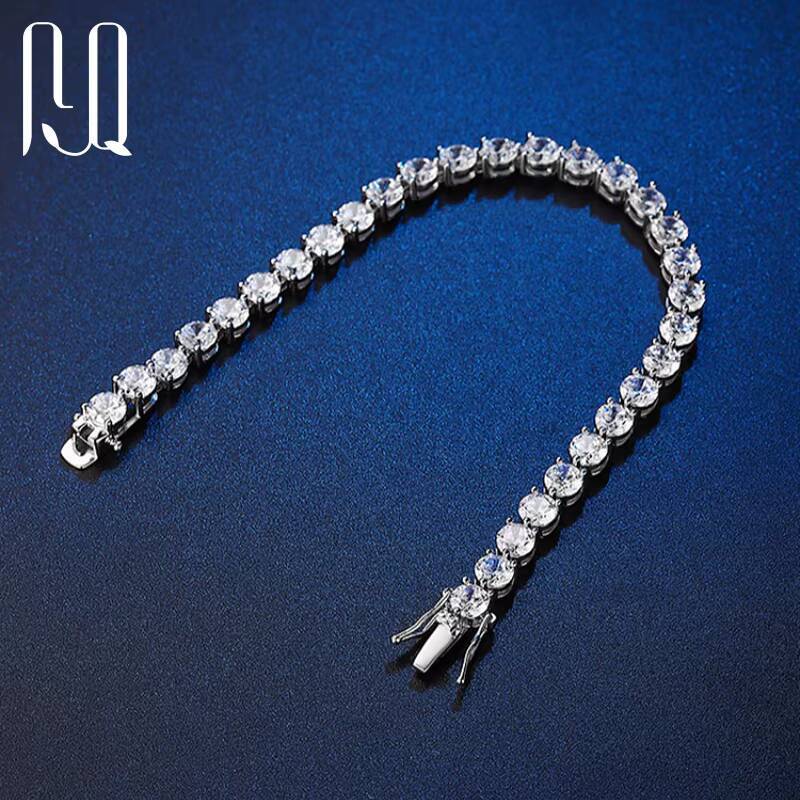 PYQ Classic 18K White Gold Plated S925 Silver Tennis Bracelet 3/4/5mm Three Prong Moissanite VVS Grade with GRA Certificate