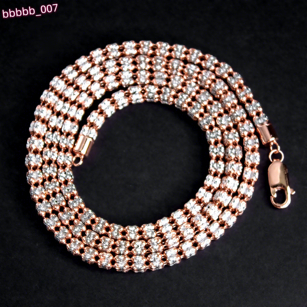 Two Tone 925 Sterling Silver 4mm 4 Rows Moon Ice Chain Diamond Cut Ice Link Chain Moon Ice Chain Necklace