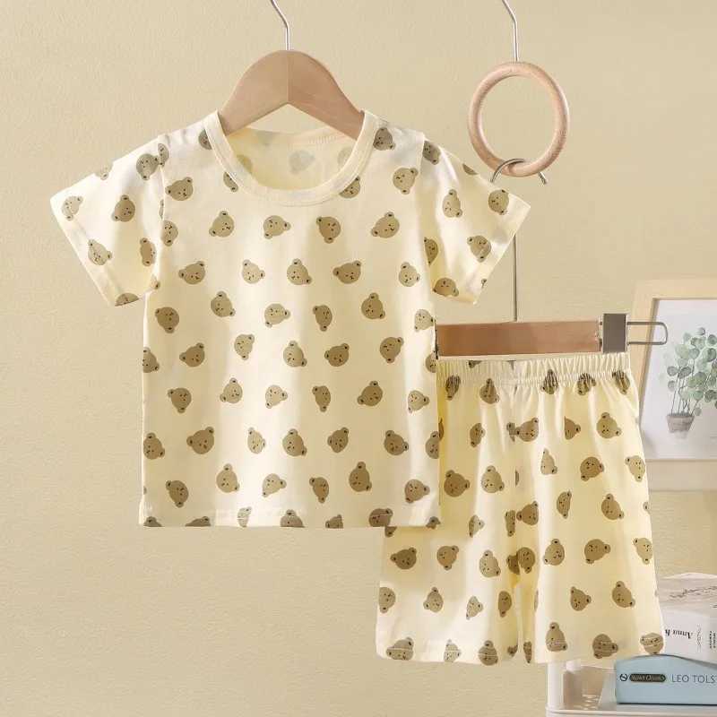 Summer Korean Nordic Style 0-5Y Kids Pajama Set Cotton Animal Print Pure Cotton Baby Girl Boy Sleeping Suit Casual Loose Clothes H260403