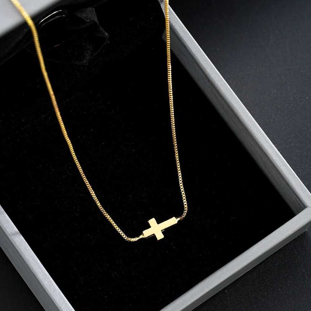 Minimalist Exquisite Gold Color Stainless Steel Cross Pendant Box Chain Adjustable Necklace for Women Collar Chain Jewelry Gifts H260403