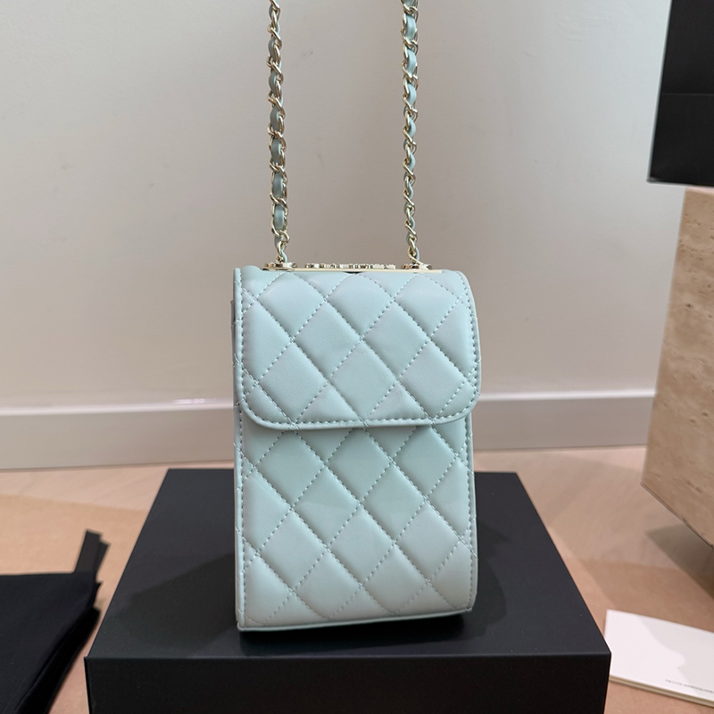 Mobile Phone Bag Designer Ladys Shoulder Bag Cover Seam Genuine Leather Checkered Pattern Rhinestone Hardware Matelasse Chain Luxury Handbag Crossbody 18x11cm