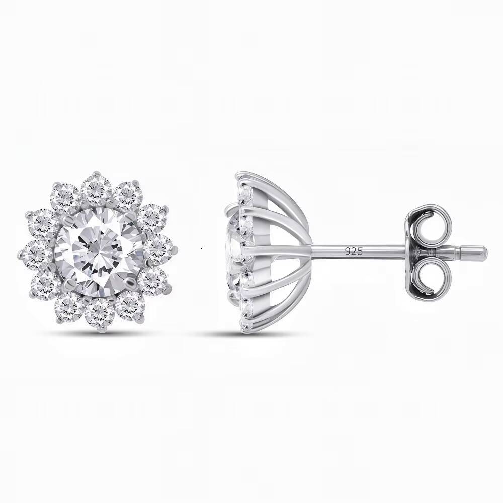 Sunflower Design Moissanite Stud Earrings 925 Sterling Silver Light Luxury Premium Unique Ear Jewelry Factory Wholesale
