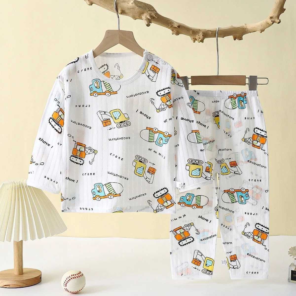 Soft Breathable Cotton Baby Children Pajamas Set Cute Cartoon Long Sleeve Home Sleepwear Set for 0-5 Years Old H260403