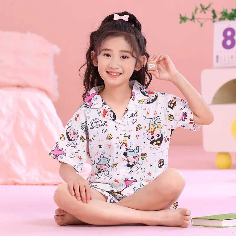 Anime Japanese Crayon Shinchan Childrens Pajamas Set Kids Cardigan Short Sleeve Sleepwear Girls Boys Homewear Pajamas Nighty H260403
