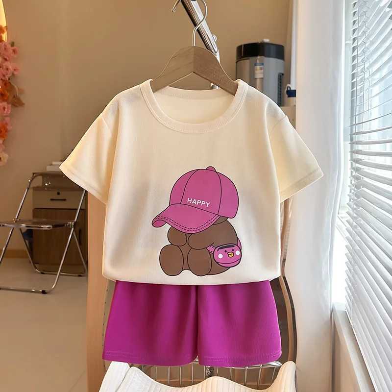Child Short Sleeve Suits Boys And Girls Casual Tshirt Shorts 2pcs Round Neck Tees Solid Color Shorts Toddler New Costume Sets H260403