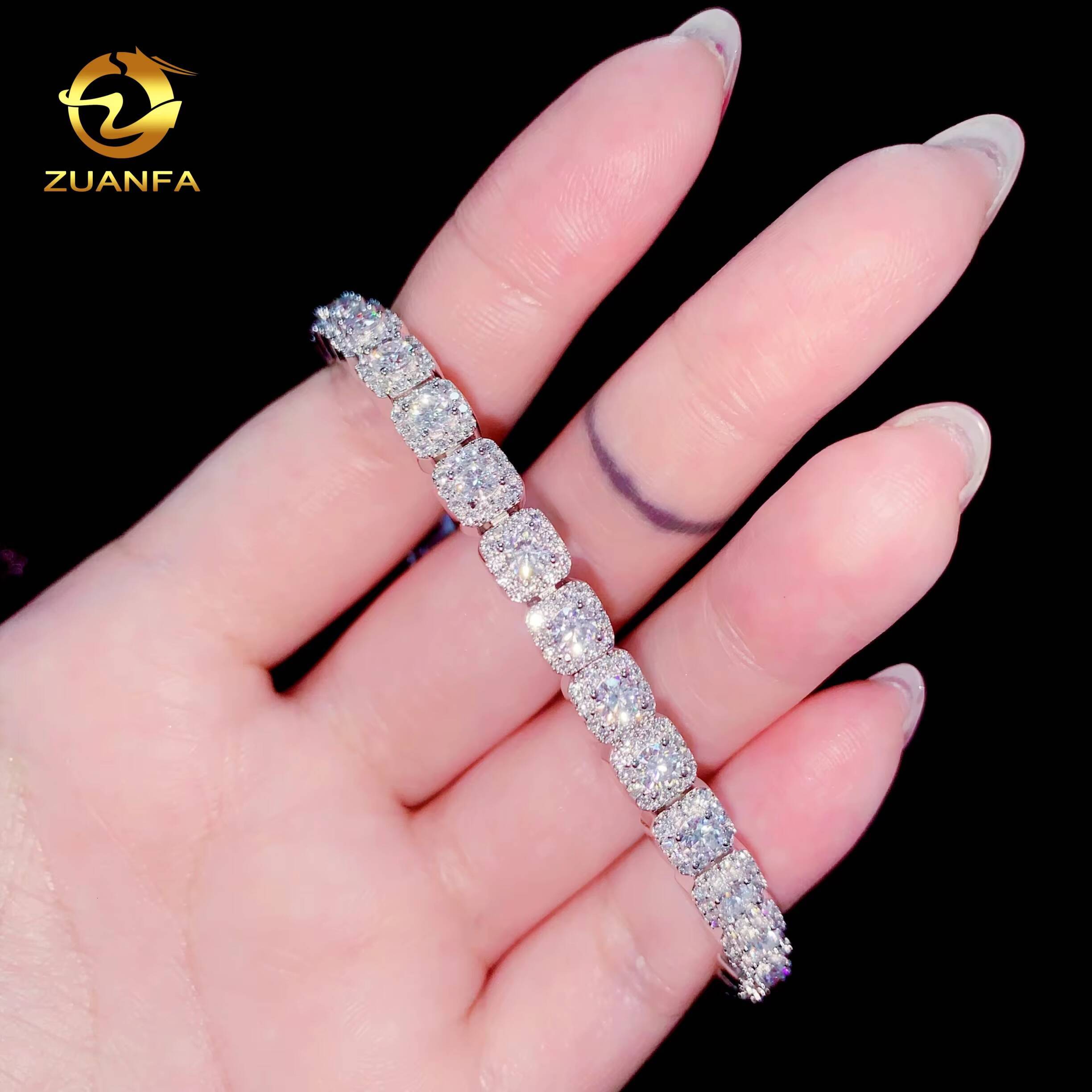 Halo Ice Sugar Rock GRA Certified 6mm Moissanite Cross Bracelet Infinity Cuban Link Chain Moissanite Cuban Link Bracelet