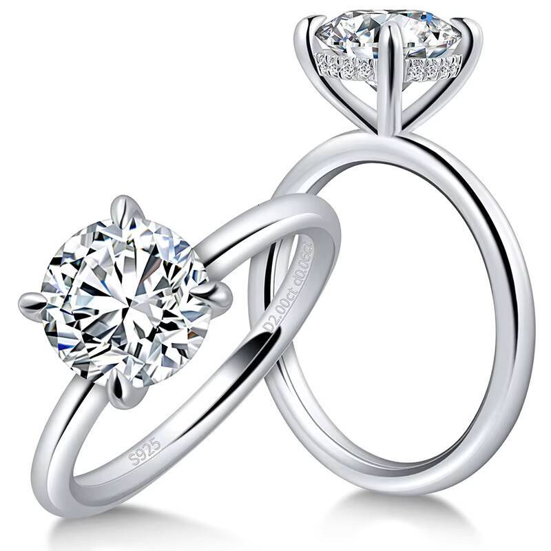 2 Ct Hidden Halo Moissanite Engagement Ring 4 Prong 925 Silver Platinum Plated Womens Jewelry Wholesale