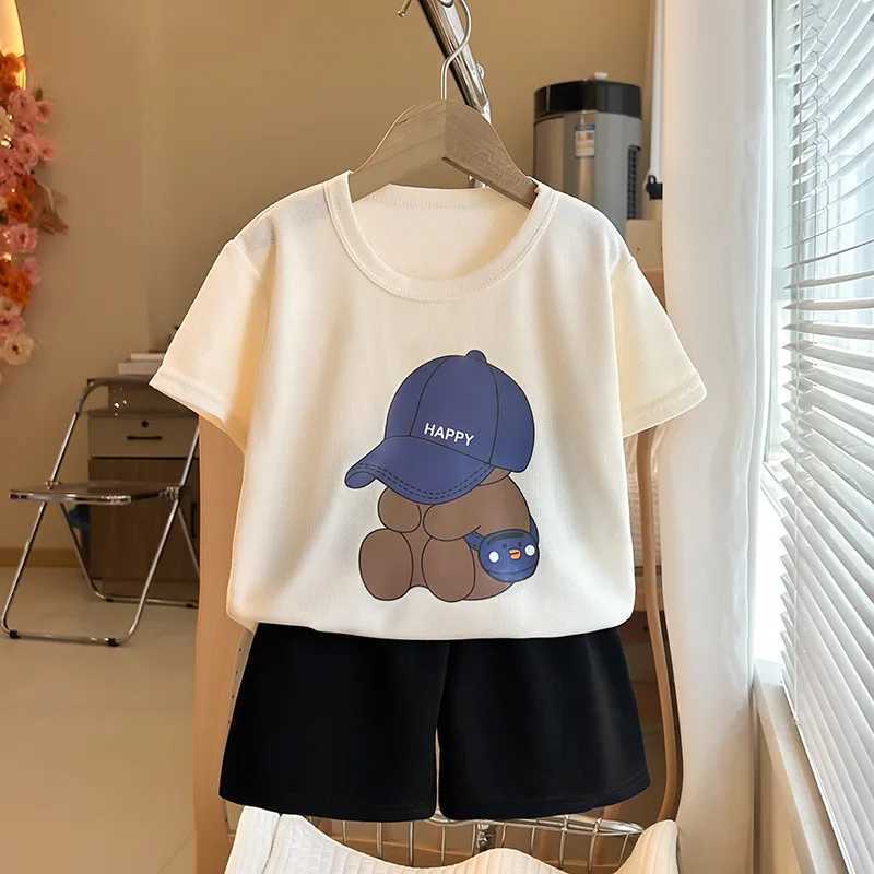 Child Short Sleeve Suits Boys And Girls Casual Tshirt Shorts 2pcs Round Neck Tees Solid Color Shorts Toddler New Costume Sets H260403