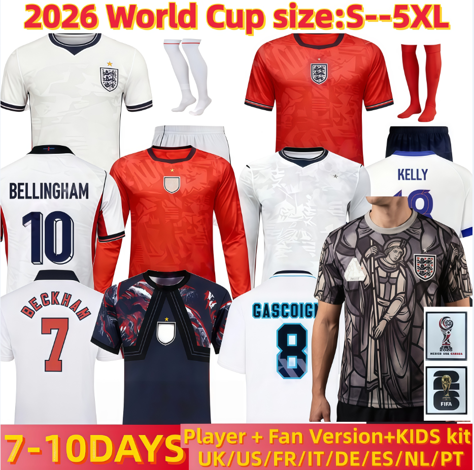 england 26 27 World Cup 2026 Soccer Jerseys retro tops shirt BELLINGHAM kits BECKHAM KANE SAKA RICE FODEN National Team Kids Kit maillot de football