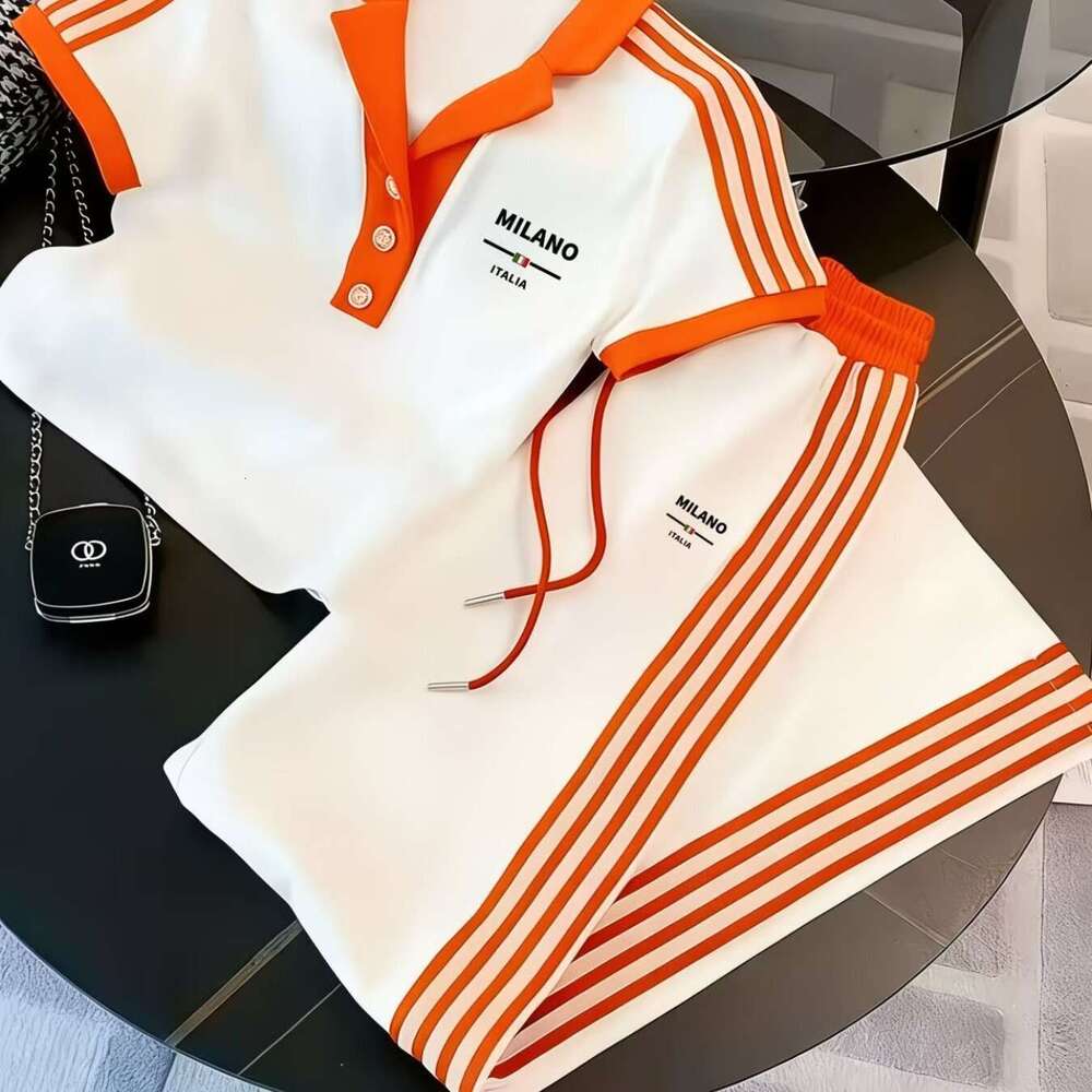 New European And American Fashion Trend Casual Half-Button POLO Shirt Short-Sleeve Long Pants Set Luanyun