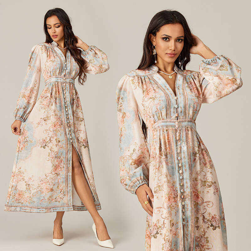 2026 Spring k30 and Summer Designer Holiday Style with Pattern Single breasted Women's Long sleeved Holiday Style Long Skirt