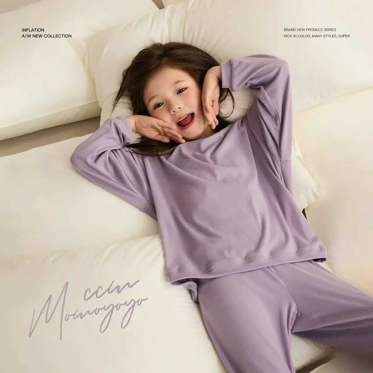 Girls Pajamas Sets Winter Autumn Sleepwear for Kids Solid Color Childrens Loungewear Set Teenager Underwear Baby Pijama 3-14T H260403