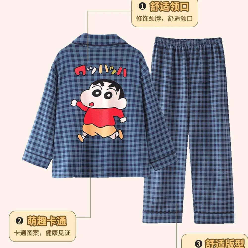 Spring Autumn 2Pcs Crayon Shin-Chan Children Pajamas Anime Kawaii Boys Fashion Cotton Tops Pants Cartoon Parent-Child Homewear H260403