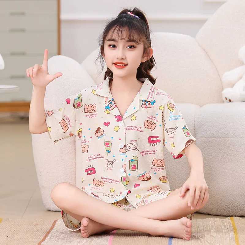 Cartoon 2Pcs Crayon Shin-Chan Childrens Pajamas Set Anime Cardigan Thin Short Sleeve Shorts Sleepwear Kawaii Girls Boy Homewear H260403