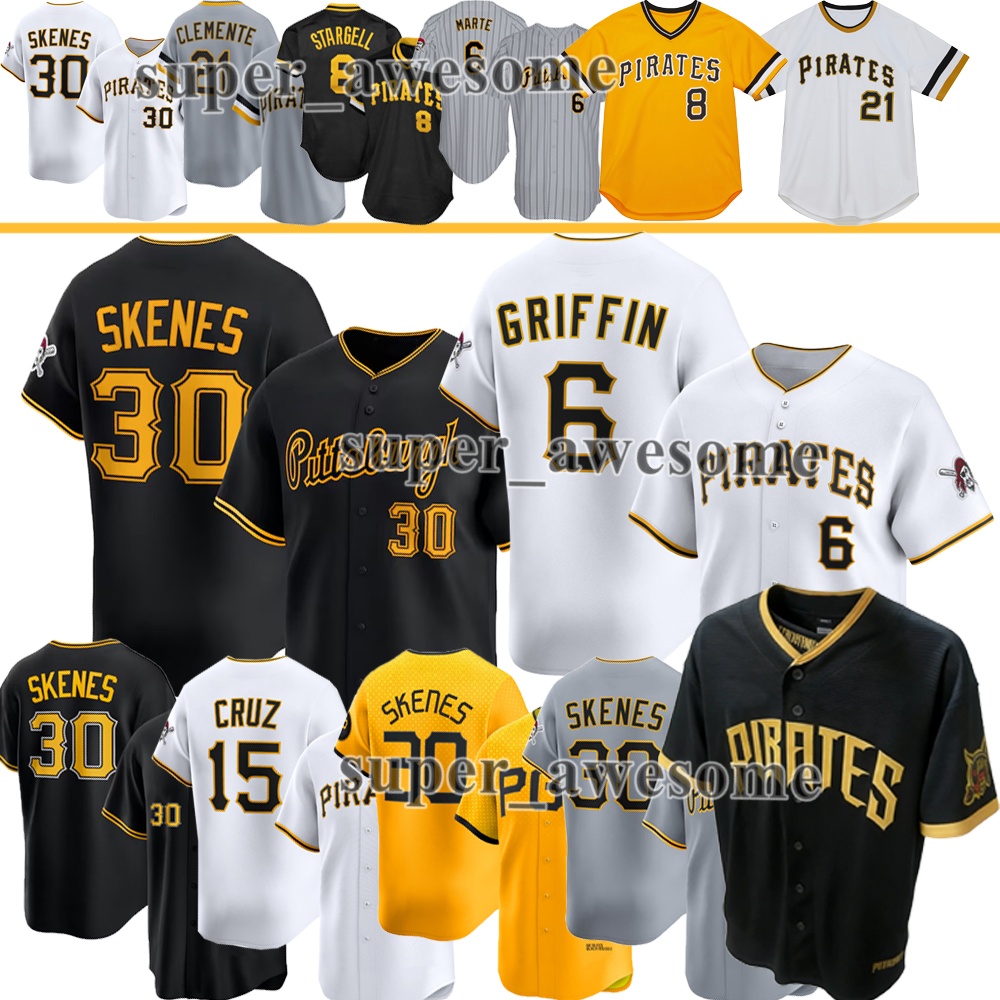 Paul Skenes Baseball Jersey 6 Konnor Griffin Oneil Cruz Mitch Keller Bryan Reynolds Brandon Lowe Joey Bart Marcell Ozuna Ryan O'Hearn Bubba Chandler Clemente Bonds