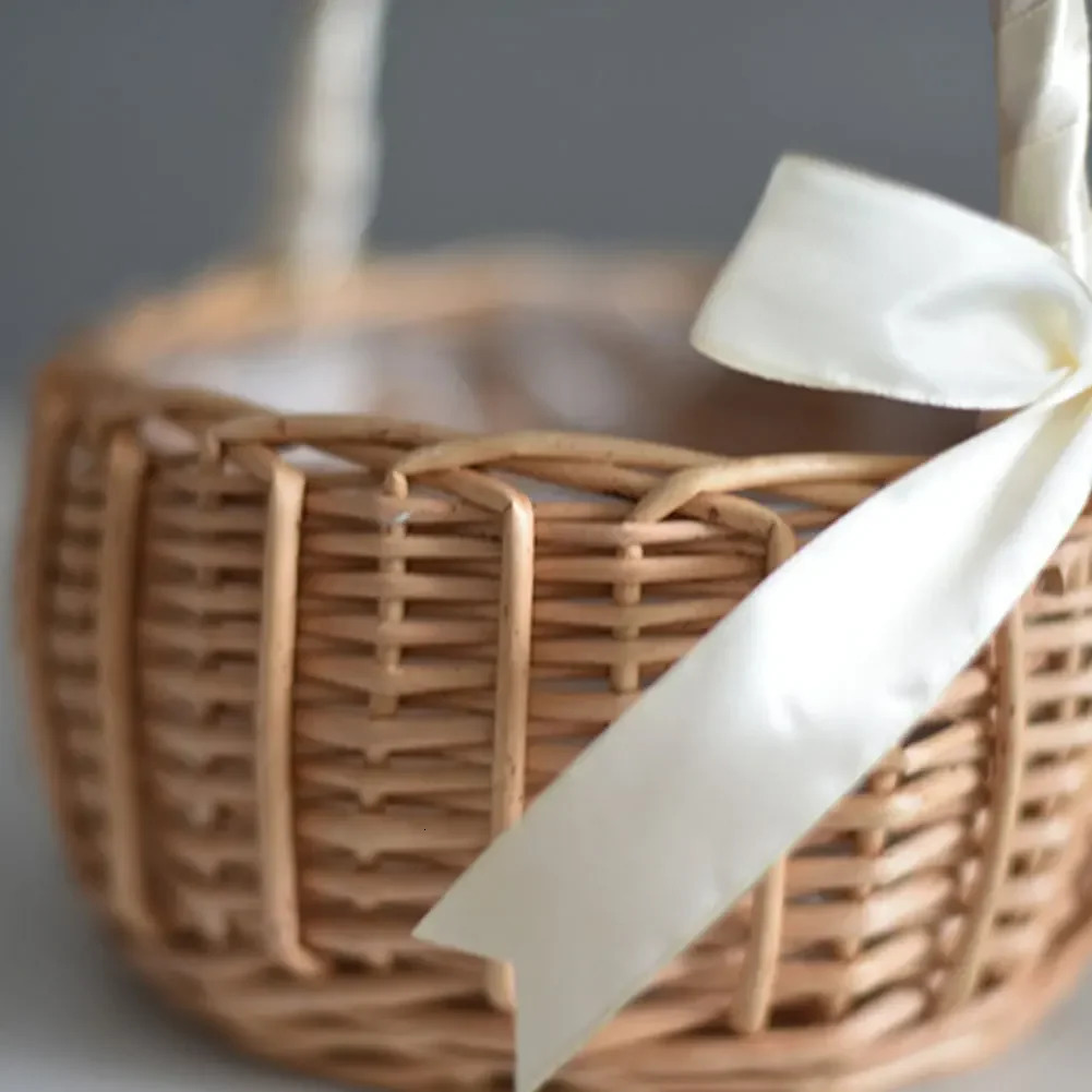 Wicker Rattan Flower Basket with Handle Candy Storage Woven for Wedding Party Decor 260403BJ - view 6