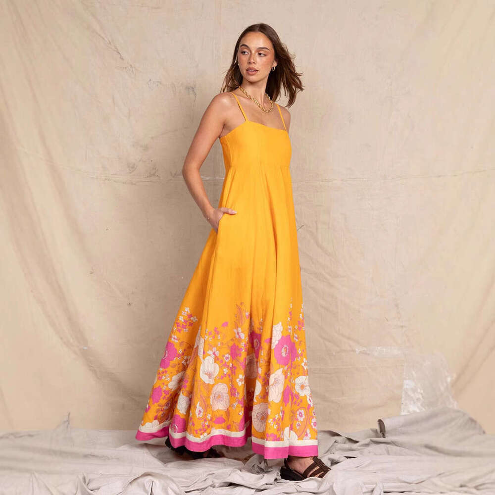European And American Foreign Trade Women's New Long Seaside Vacation Style Sexy Strap Printed Dress For Women Luanyun