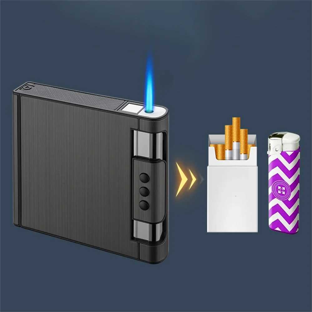 Metal Cigarette Case with Integrated Lighter, Foldable Hard Black Metal Case, 20-Pack Cigarette Case with Wallet - view 4