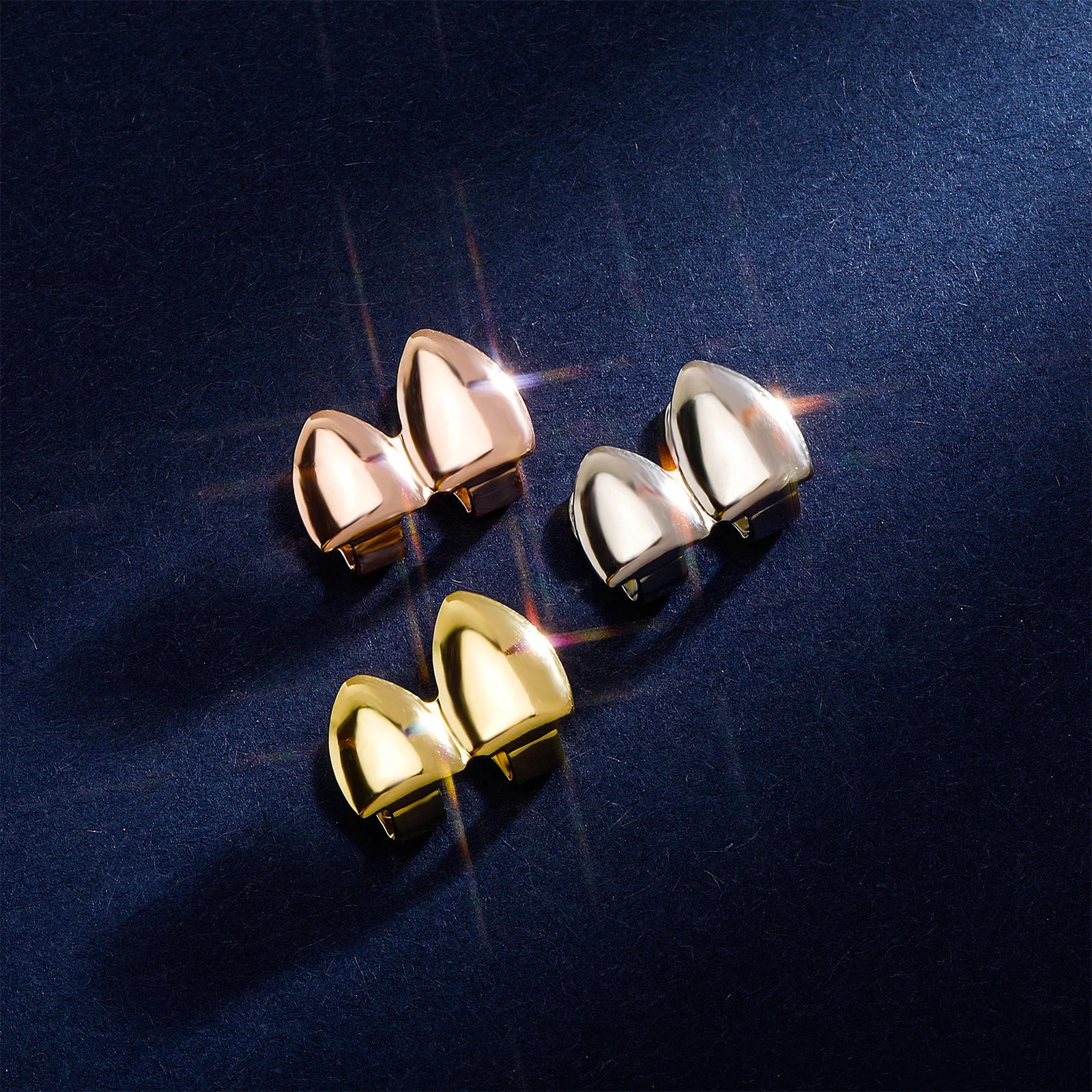 Silver Geometric Dental Grills, Cartoon Style Teeth Caps, Gold Fangs Vampire Teeth Caps - view 4