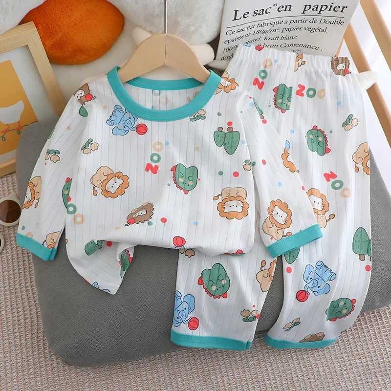 Baby Pajamas Summer Childrens Long-sleeved Trousers Home Clothes Suits Cotton Underwear Thin Pajamas Air-conditioning Clothes H260403
