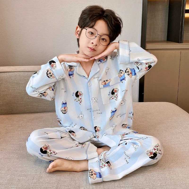 Spring Autumn 2Pcs Crayon Shin-Chan Children Pajamas Anime Kawaii Boys Fashion Cotton Tops Pants Cartoon Parent-Child Homewear H260403