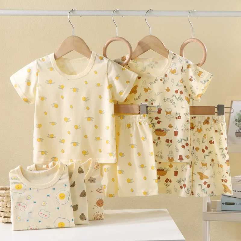 Summer Korean Nordic Style 0-5Y Kids Pajama Set Cotton Animal Print Pure Cotton Baby Girl Boy Sleeping Suit Casual Loose Clothes H260403