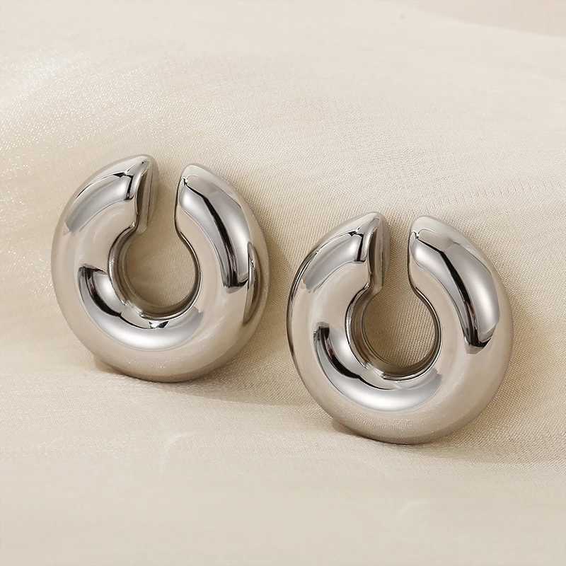 1 Pair Smooth Circle C Shape Clip Earrings For Women Lightweight Without Piercing Cartilage Ear Cuff Gold Silver Color Earrings H260403