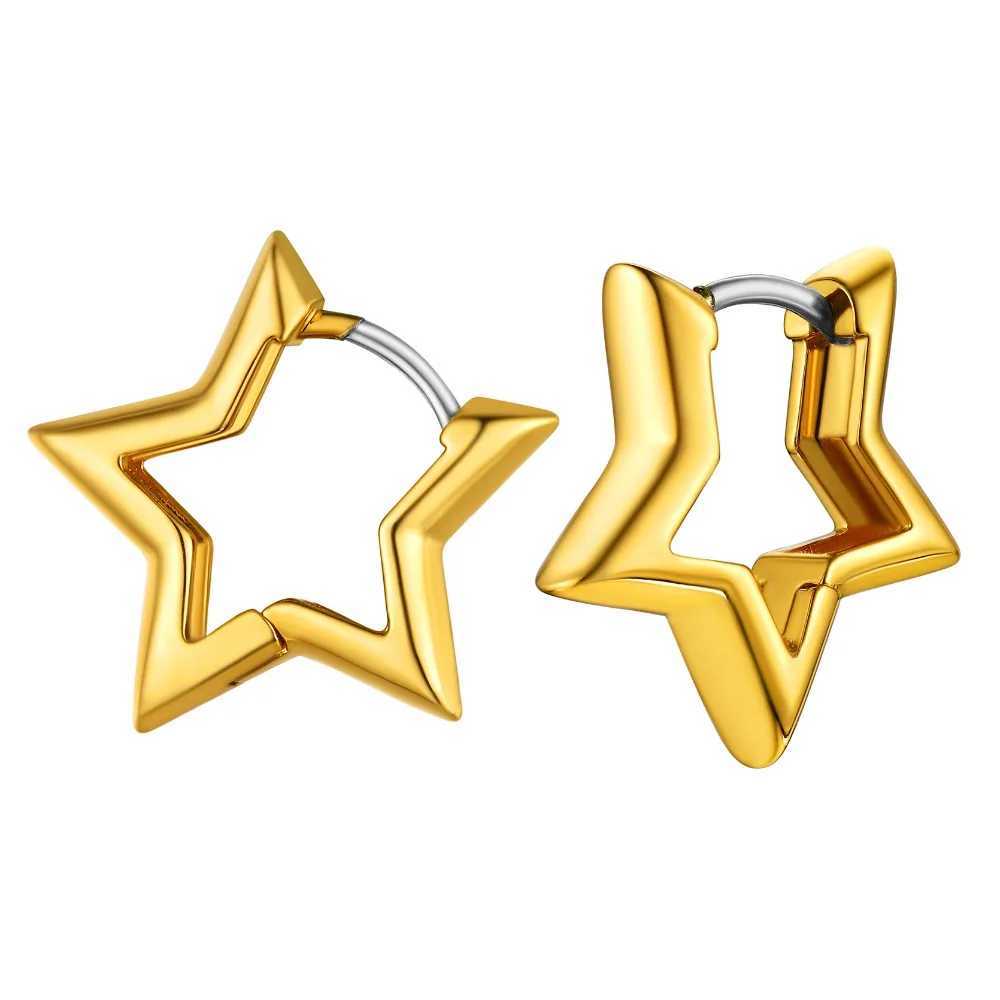 U7 Classic 19mm Simple Pentagram Star Charm Huggie Hoop Earring for Women Elegant Daily Jewelry H260403