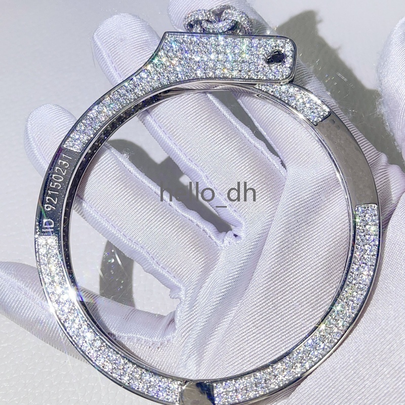 Shining Jewelry 10K Solid White Gold Iced Out Moissanite Diamond Handcuff Bracelet