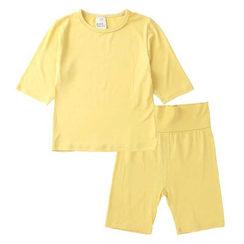 2Pcs/Set High Waist Modal Baby Children Pajamas Set Cute Solid Short Sleeve Home Sleepwear Set for 0-7 Years Old H260403