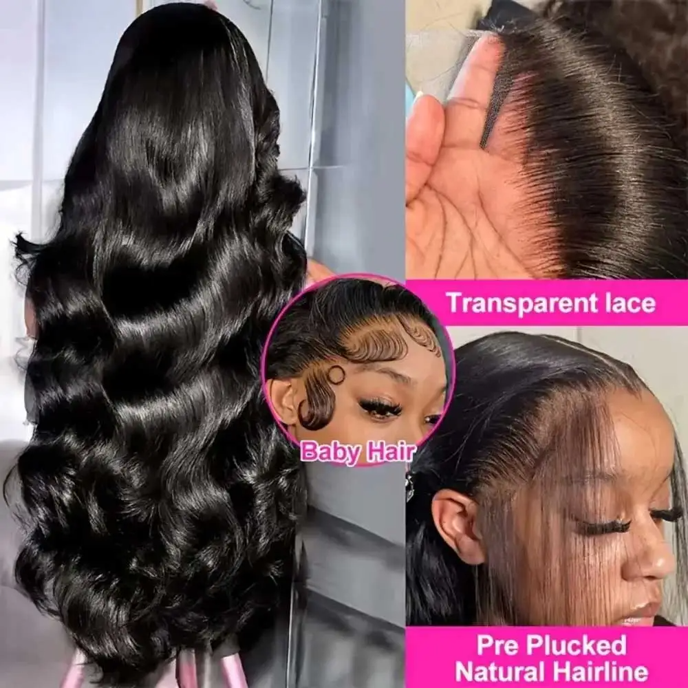 250 Density Human Hair Body Wave 13x4 HD Lace Frontal Wigs 30 40 Inch Black Loose Water 13x4 Lace Front Wig 5x5 Glueless Closure