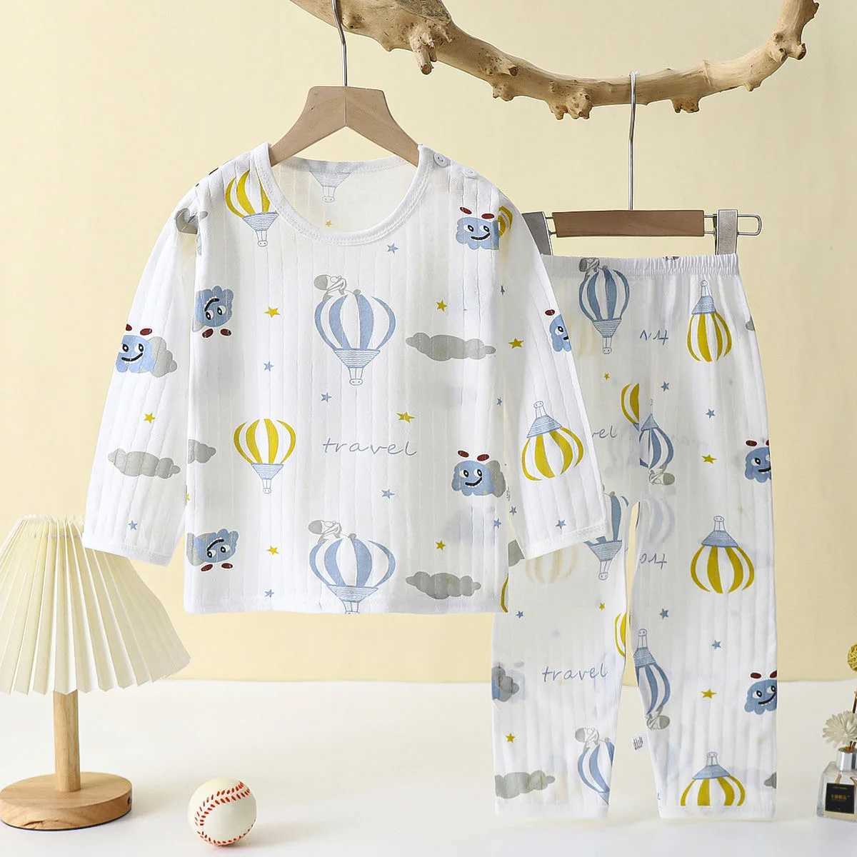 Soft Breathable Cotton Baby Children Pajamas Set Cute Cartoon Long Sleeve Home Sleepwear Set for 0-5 Years Old H260403