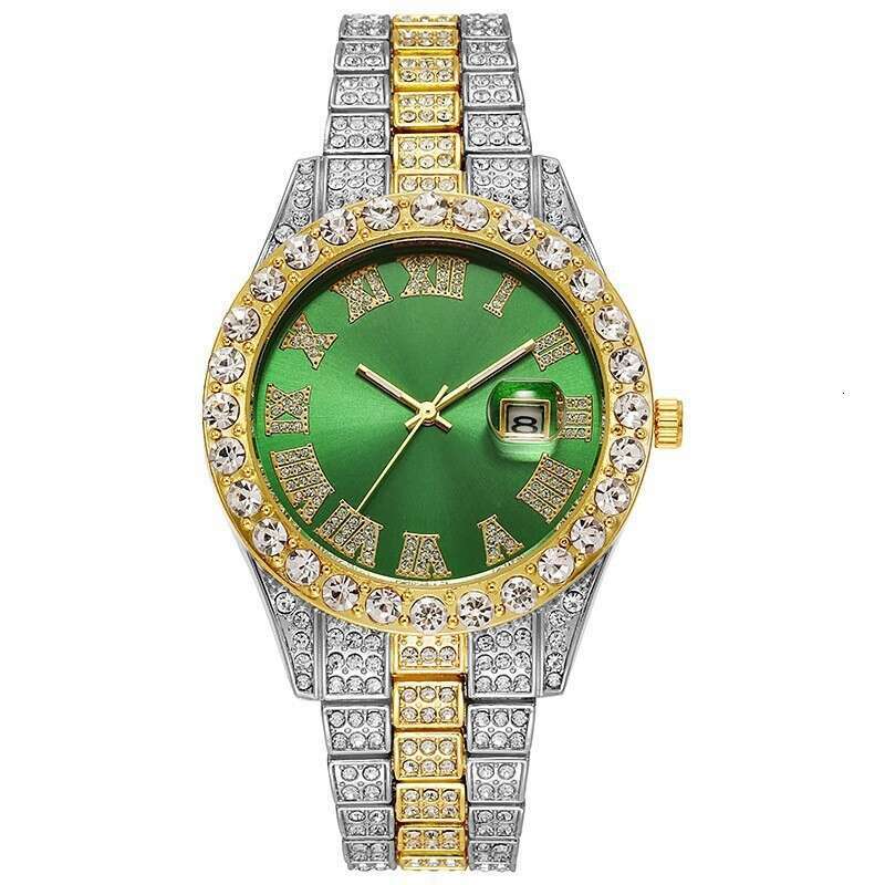 Men's Hip-Hop Trendy Fashion Large Dial Export Hot-Selling Diamond-Studded Cuban Chain Watch Set YYMY Wholesale