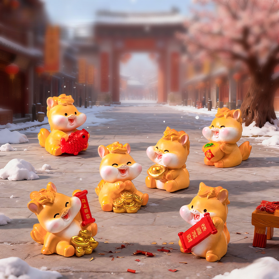 Ornament Instant Fortune Figurine Diy Decoration Hanging Accessory Mini Golden Horse Ornament Set Of 8 Pcs For Car And Desktop