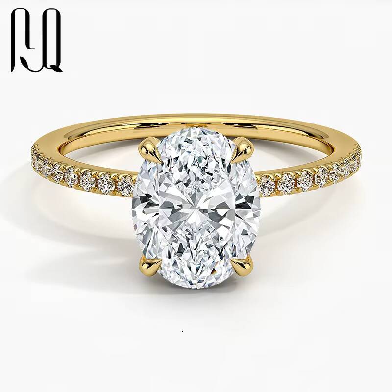 PYQ 3ct Gold Plated Rose Gold Plated Jewelry 3ct Moissanite Classic Silver Iced Out Oval Diamond Ring Women Moissanite Ring