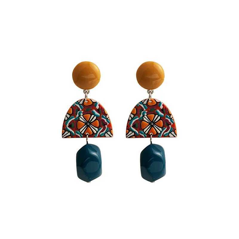 Vintage Bohemia Yellow and Blue Geometric Circle Acrylic Earrings for Women Charm Fashion Baroque Stud Jewelry Accessories Gifts H260403