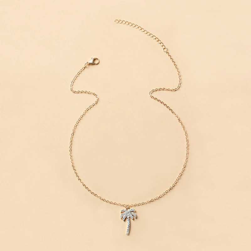 New Coconut Palm Tree Necklace For Women Exquisite Crystal Zircon Metal Clavicle Chain Choker Summer Beach Ocean Sandy Jewelry H260403