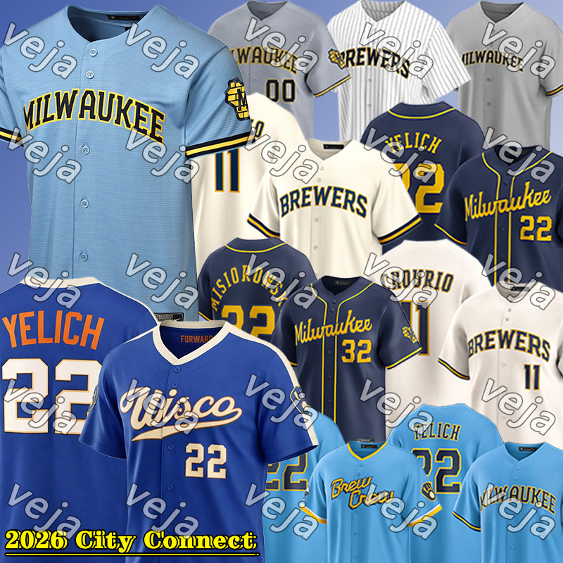 Brewers Jerseys #22 Yelich Jersey #12 Hoskins Jersey #24 Contreras #11 Chourio #51 Peralta #10 Frelick #53 Woodruff Baseball Jerseys
