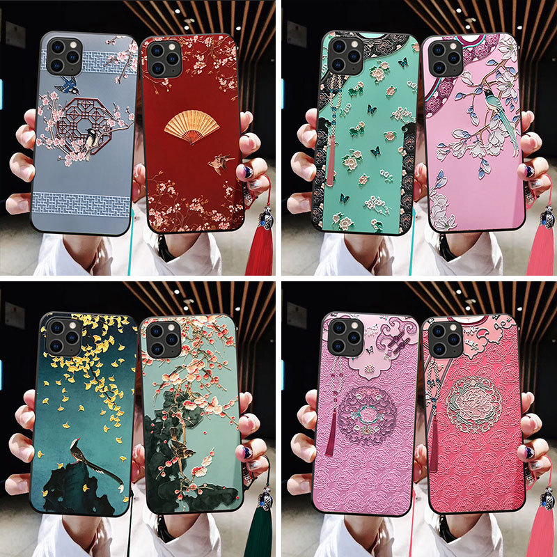 Luxury Designer Oriental Cheongsam Pattern Phone Case Premium Embossed Floral Bird Protective Shell For Iphone High-end Traditional Accessory