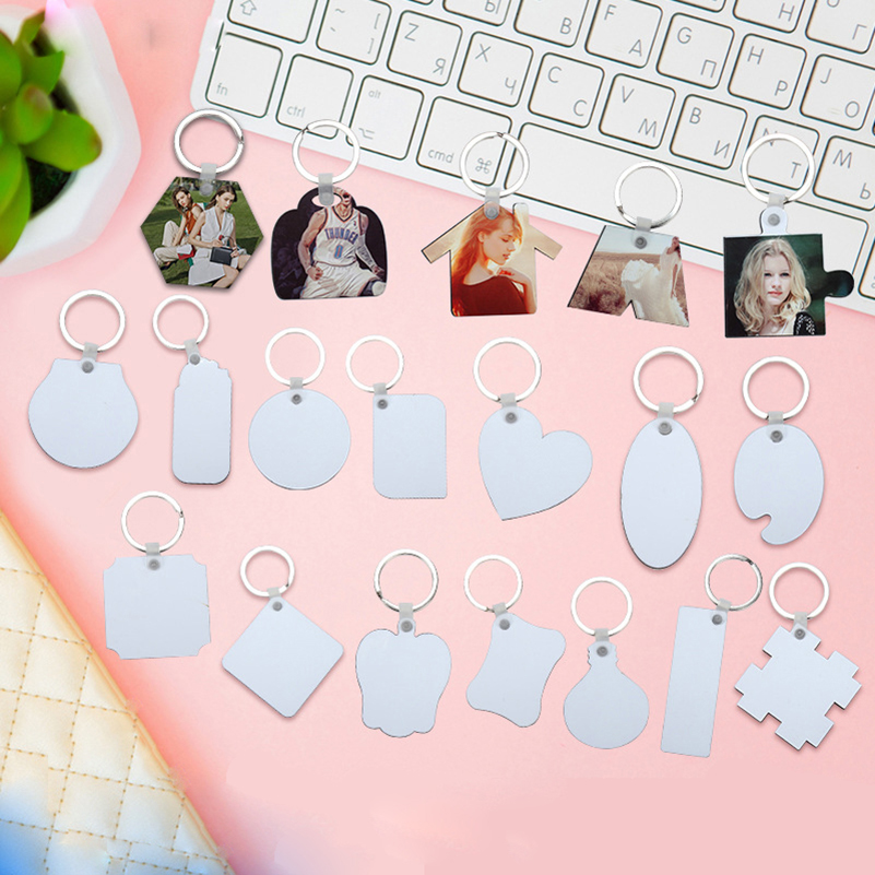 20pcs Two-sided Sublimation blank MDF wooden keychain Thermal transfer print design picture personality for Bag Parts