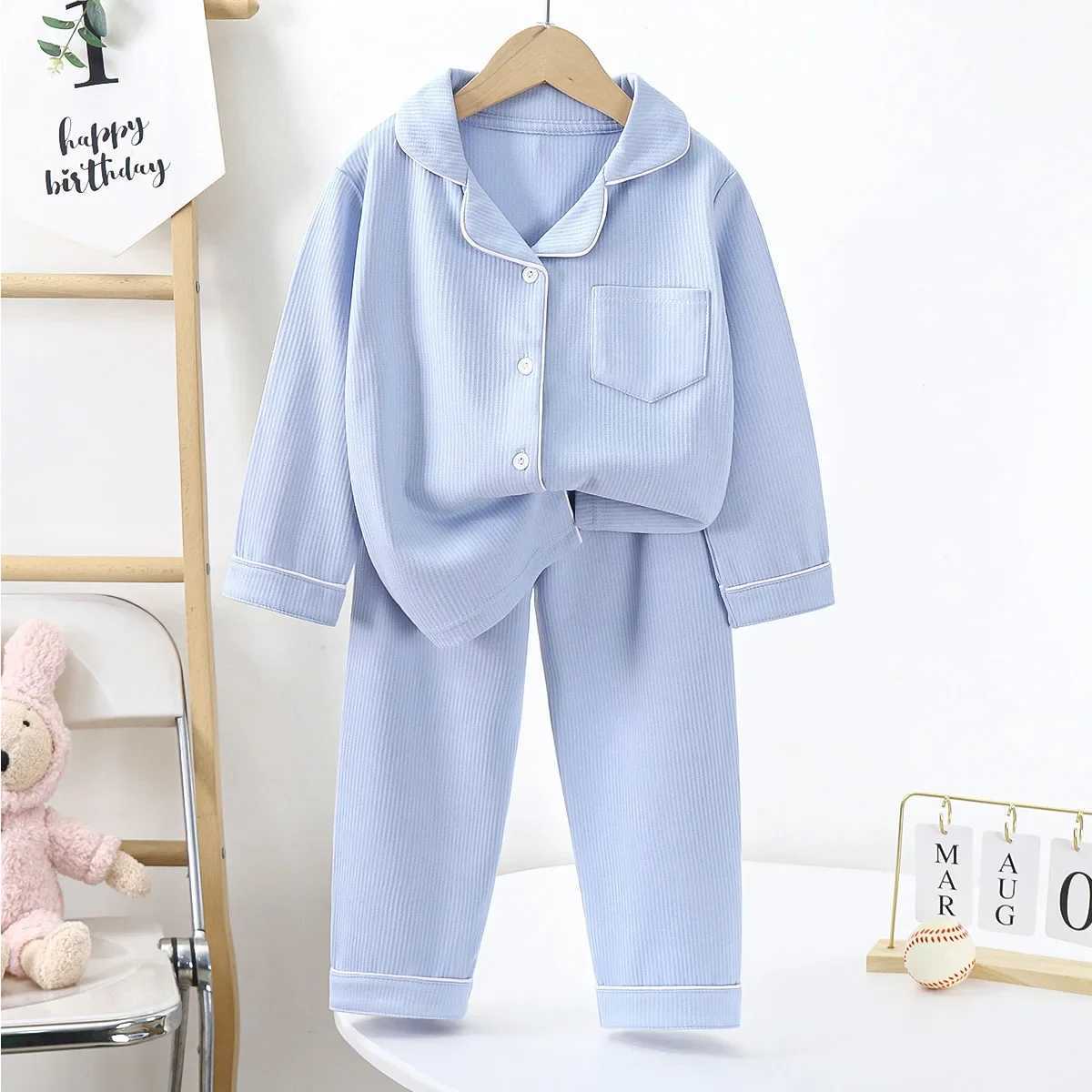 2pcs Toddler Girl Long-sleeved Shirt Children Pajamas Spring Fall Children Cotton Homewear New Baby Lapel Kids Boy Sleepwear Paj H260403