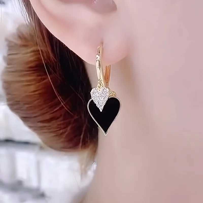 1 Pair Elegant Heart-Shaped Design Earrings Luxurious Rhinestone Inlaid Pendant WomenS Daily Holiday Wear Jewelry Accessories H260403