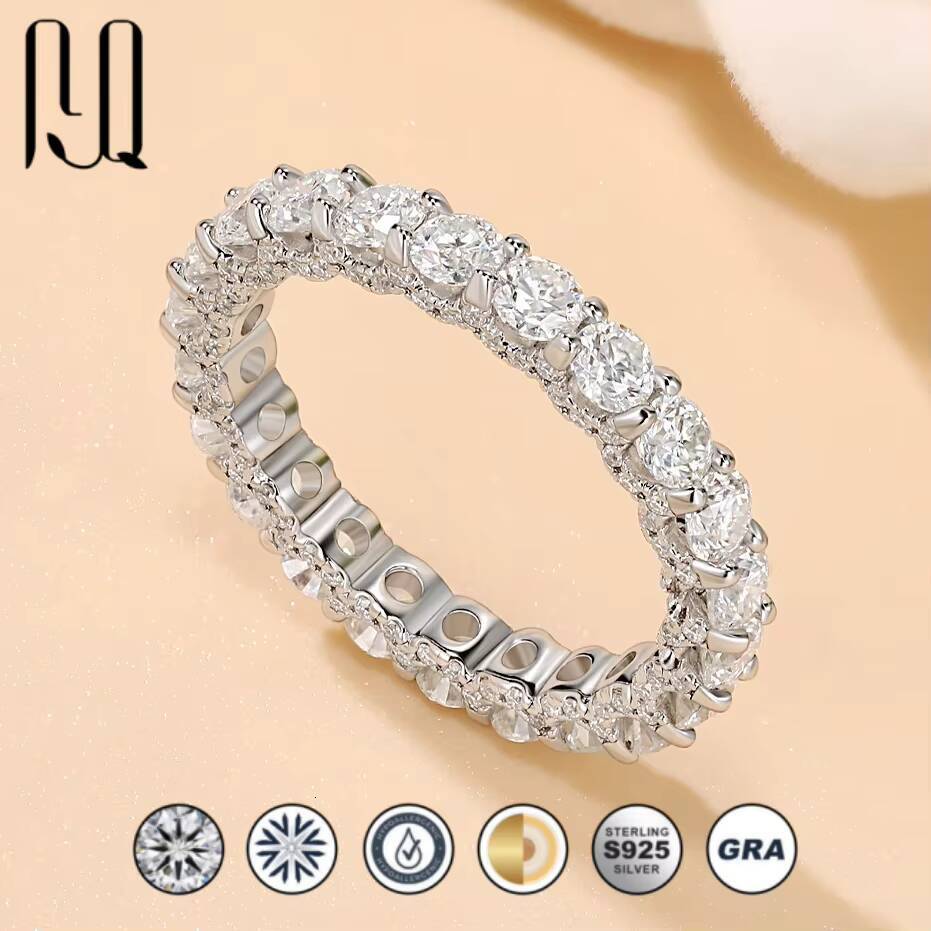 New 30mm Full Pave Moissanite Eternity Band S925 Silver 18K Gold Plated Luxury Wedding Ring for Women Gift Her