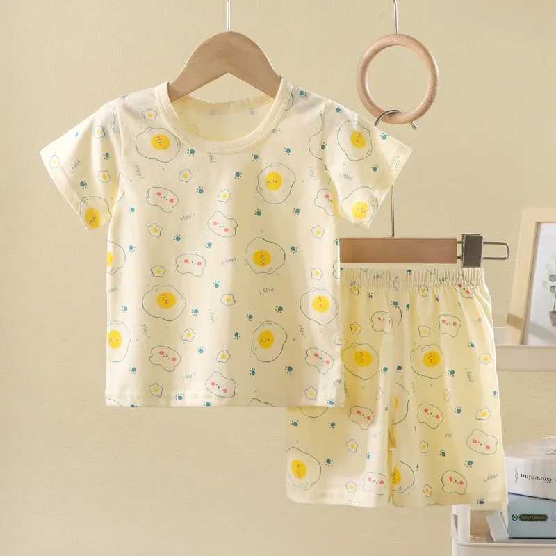 Summer Korean Nordic Style 0-5Y Kids Pajama Set Cotton Animal Print Pure Cotton Baby Girl Boy Sleeping Suit Casual Loose Clothes H260403